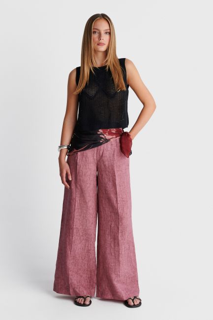 Linen wide-leg pants - Red