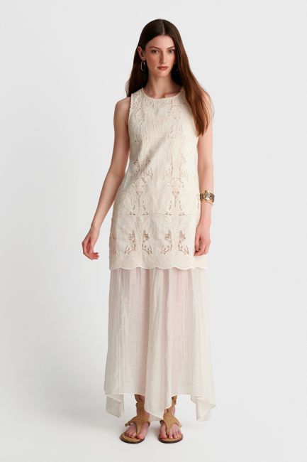 Maxi boho chic lace dress - White