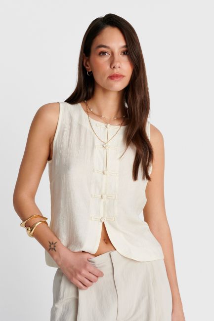 Sleeveless top with tie details - Beige