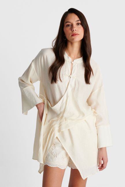 Long shirt with tie detail - Beige