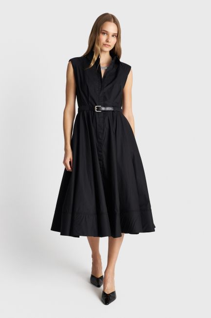 Midi dress with shoulder pads and belt - Black