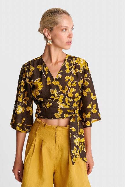 Floral wrap top - Brown