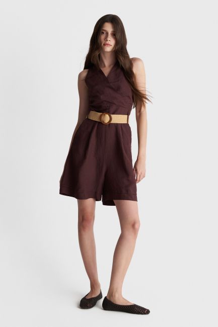 Short jumpsuit with belt - Brown
