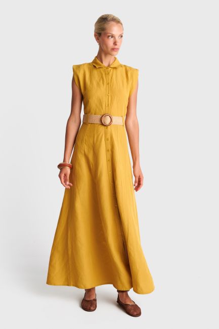 Sleeveless maxi dress with belt - Yellow