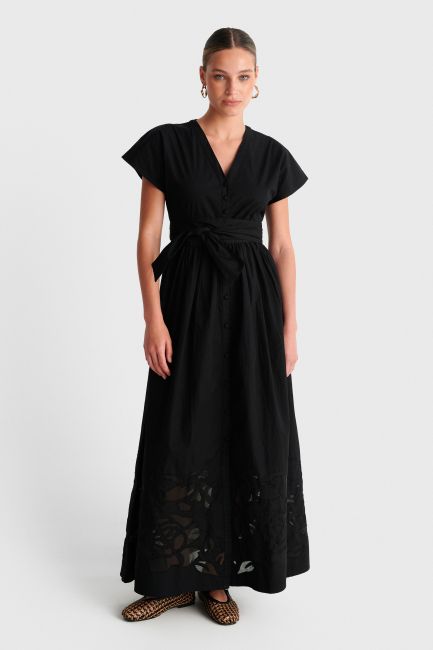 Plain maxi dress with belt - Black