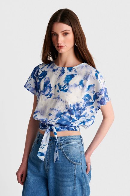 Floral top with open back - Blue