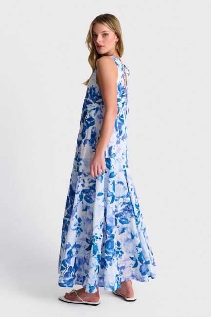Sleeveless maxi floral dress - Blue