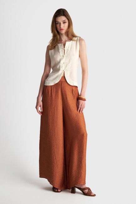 Flowy satin-effect wide-leg pants - Orange