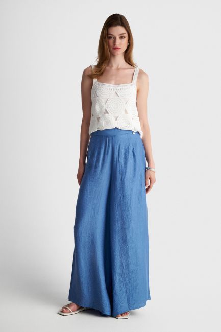 Flowy satin-effect wide-leg pants - Blue