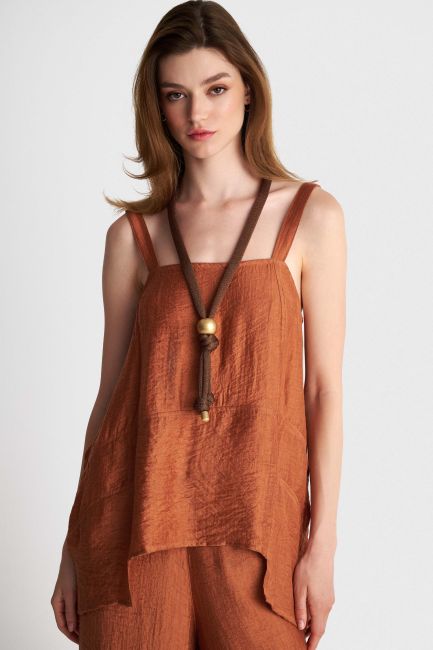 Asymmetric satin-effect top - Orange