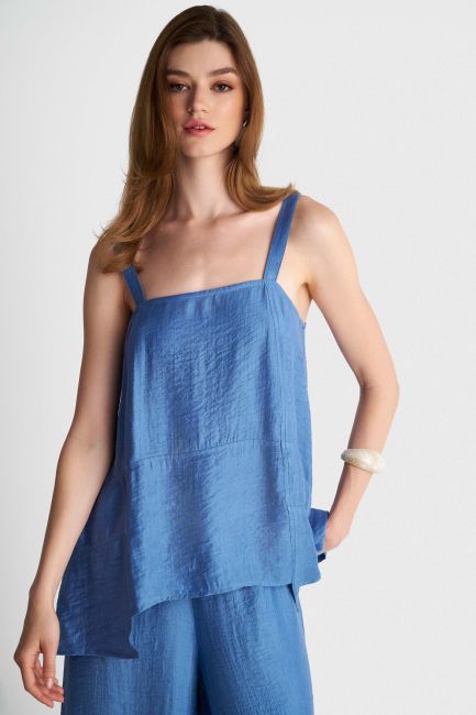 Asymmetric satin-effect top - Blue