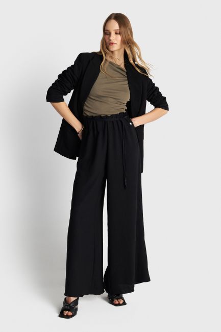 Elastic waist trousers with belt - Black