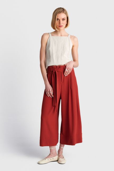 Culottes with elastic waistband and belt - Orange