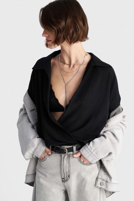 Textured wrap bolero - Black