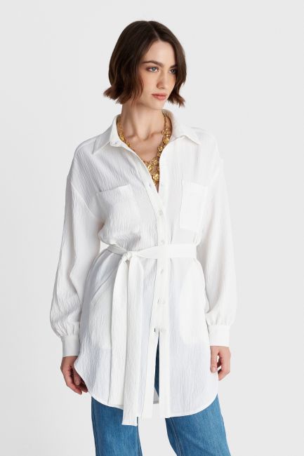 Long shirt with embossed finish - White