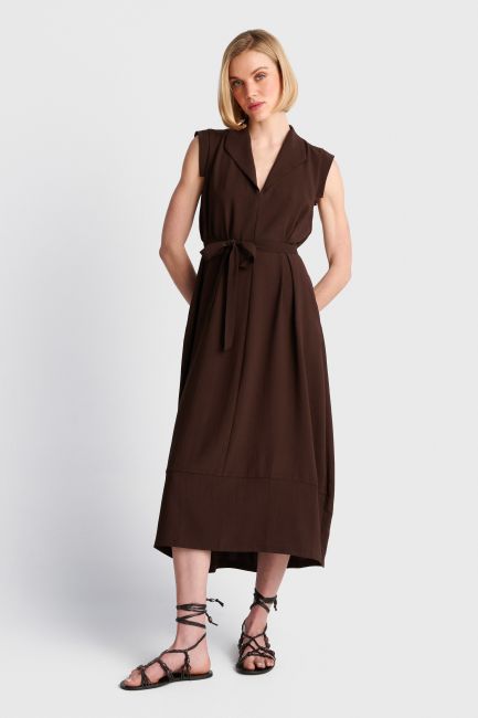 Midi ballon dress with belt - Brown