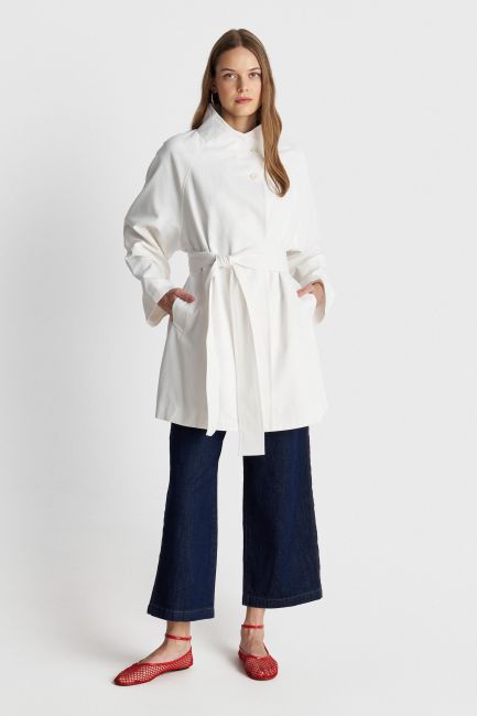 Long trench coat with pockets - White
