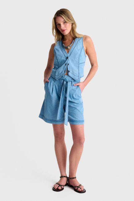 Denim-style vest with seam detailing - Blue