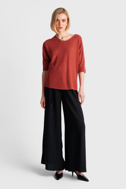 Knitted blouse with 3/4 sleeves - Orange