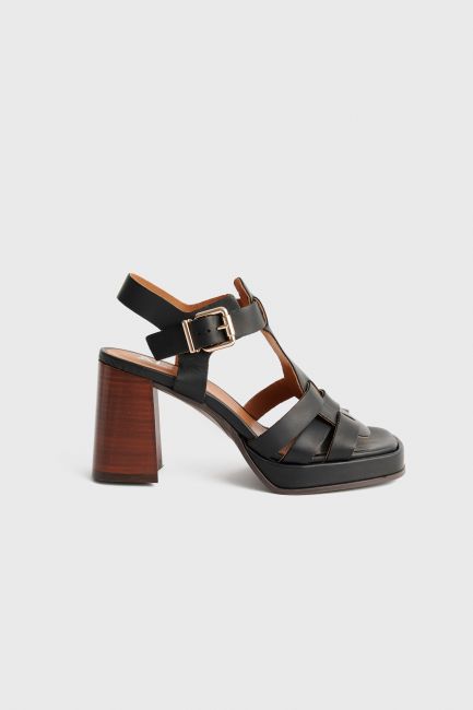 High-heeled leather sandals - Black