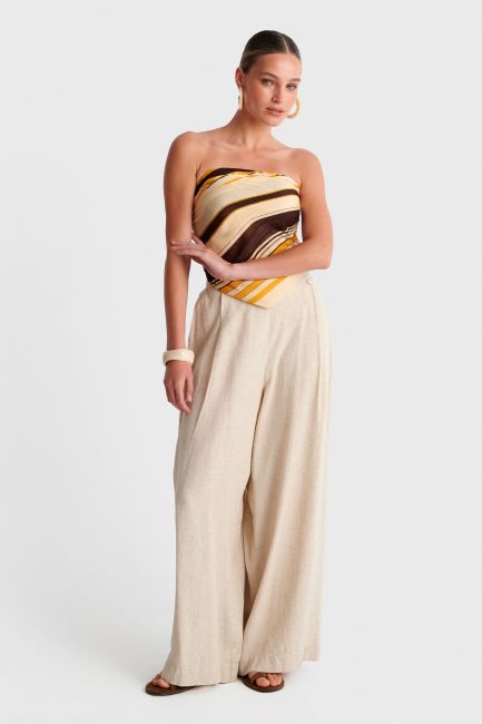 Linen-effect wide-leg pants - Beige