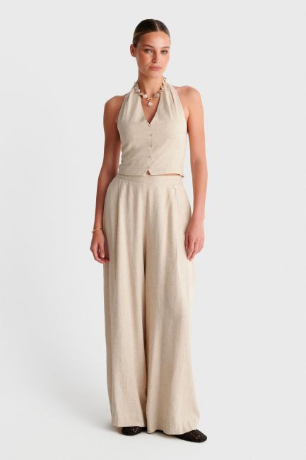 Halter-neck top with buttons - Beige