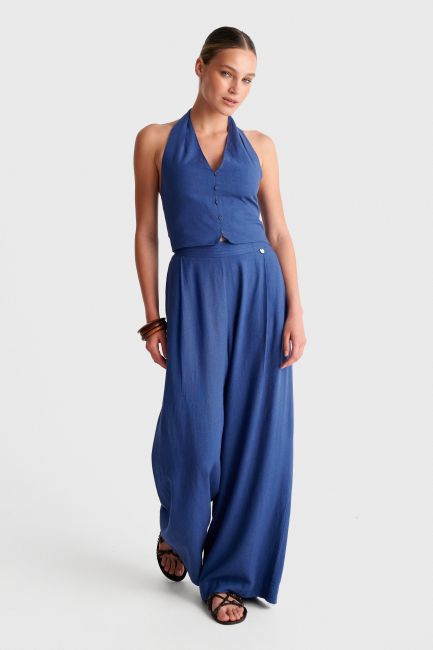 Halter-neck top with buttons - Blue