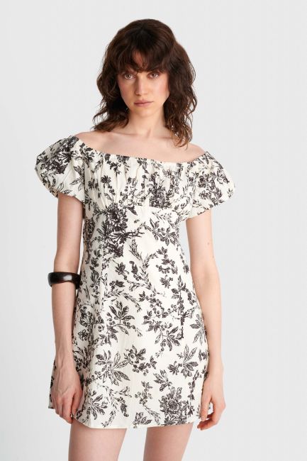 Printed off-shoulder mini dress - Brown