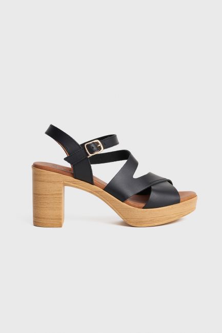 Leather block-heel sandal - Black