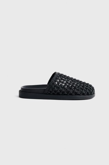 Leather mules with perforated design - Black