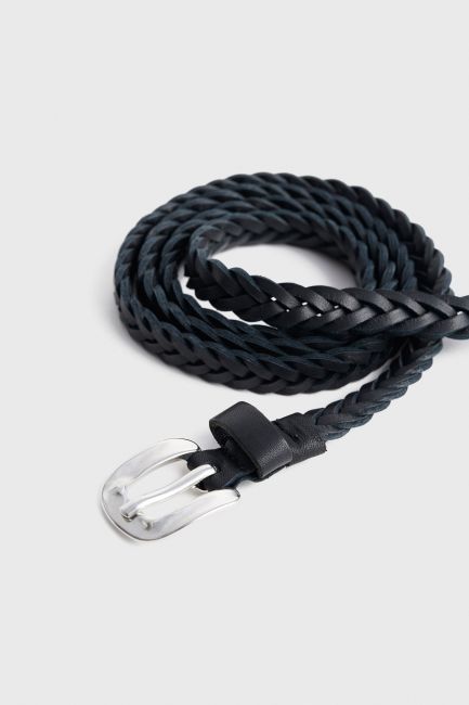 Braided leather belt - Black