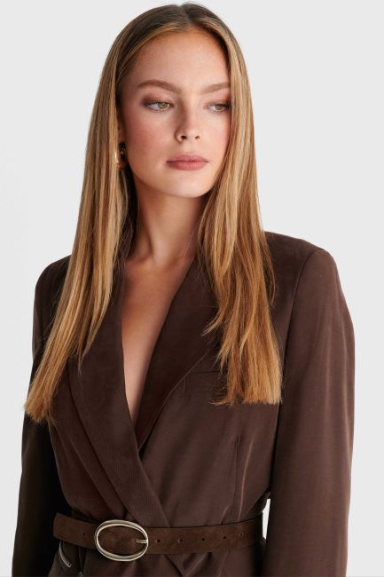 Suede leather belt - Brown