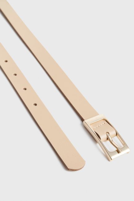 Leather belt with buckle - Beige