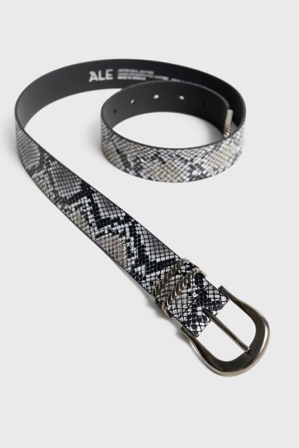 Snake effect leather belt - Grey