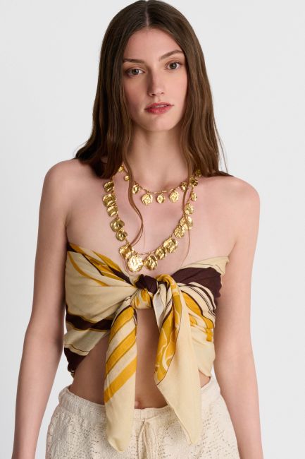 Striped shawl with floral motif - Yellow
