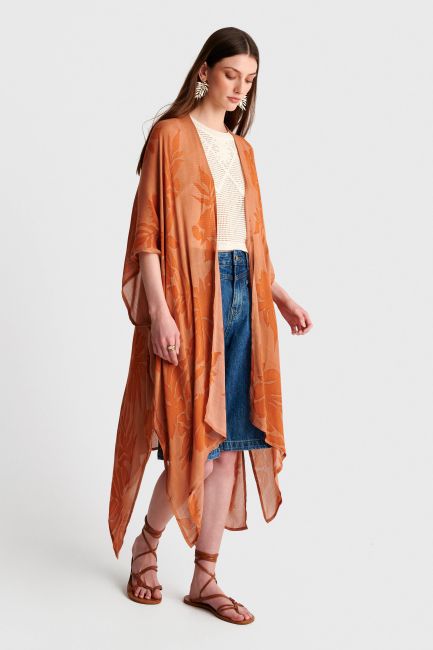 Long printed kimono - Brown