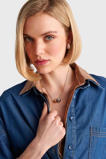 Two-tone stainless bead necklace - Metallic