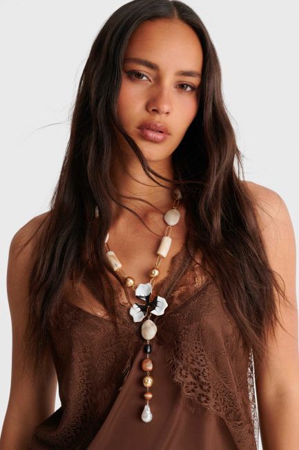 Beaded statement necklace - Beige