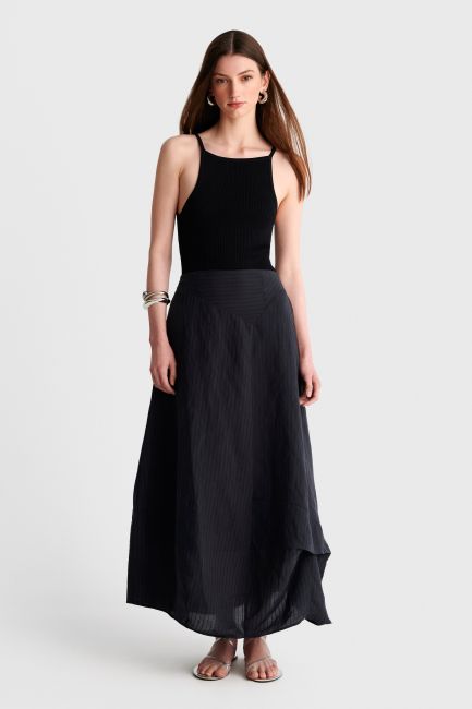 Asymmetric striped maxi skirt - Black