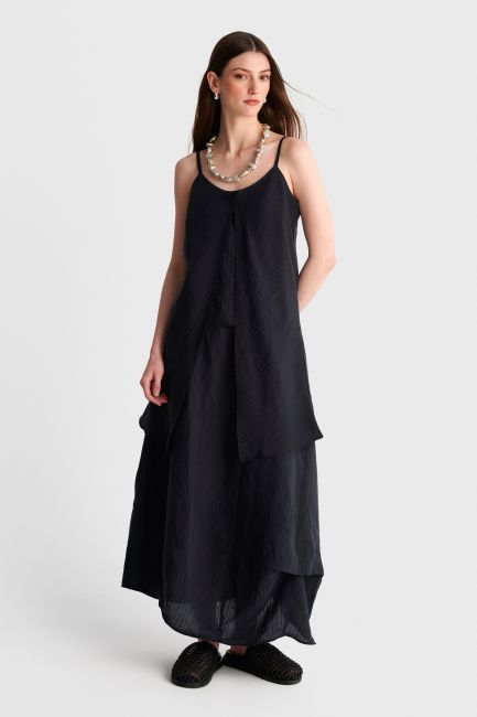 Asymmetric striped top with thin strap - Black