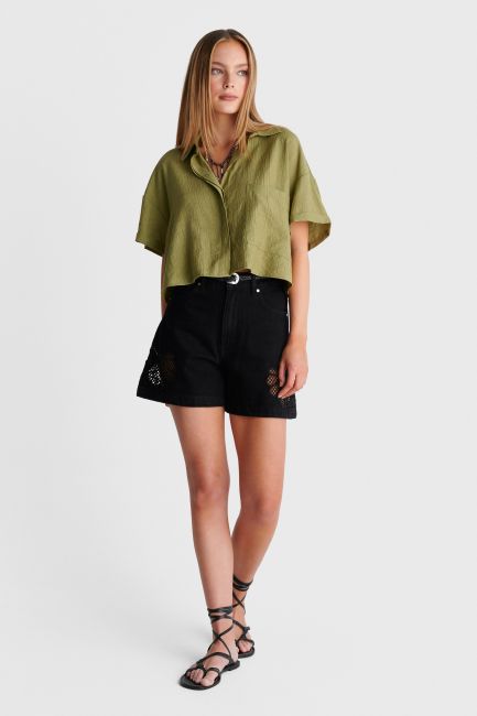Short-sleeve cropped shirt - Green