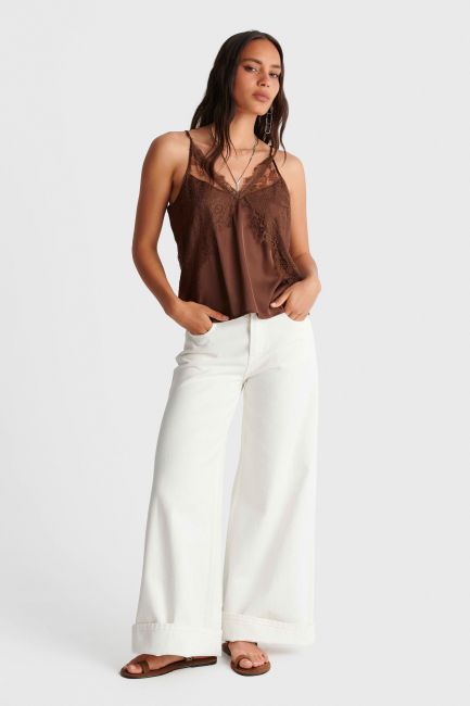 Satin top with lace - Brown