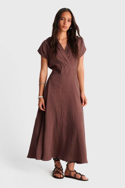 Flowy dress with elastic back - Brown