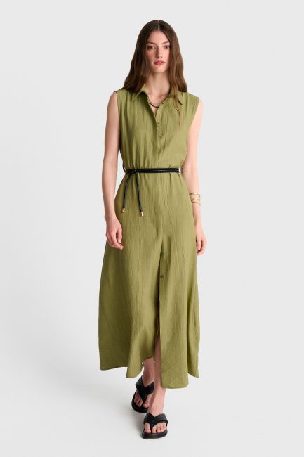 Sleeveless maxi dress with thin belt - Green