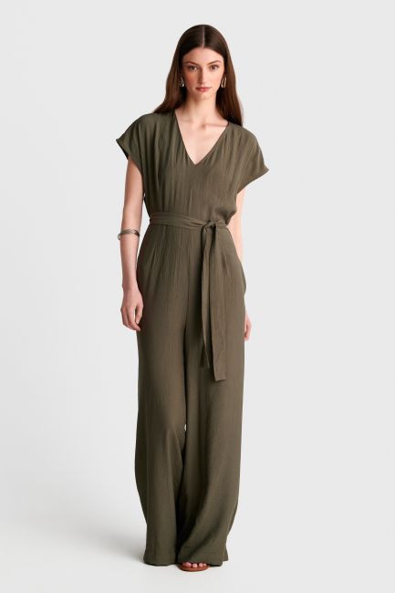 Jumpsuit with thin belt - Green