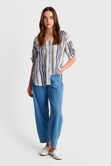 Asymmetric striped tunic - White