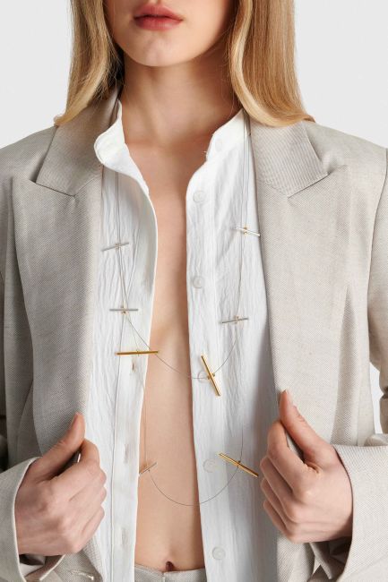 Double necklace with geometric design - Metallic