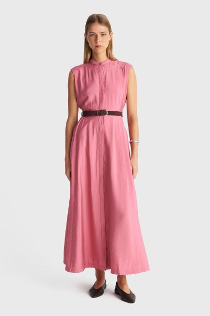 Sleeveless maxi dress with belt - Pink