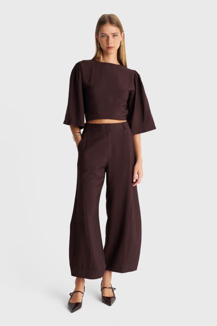 High-waisted wide-leg trousers - Brown