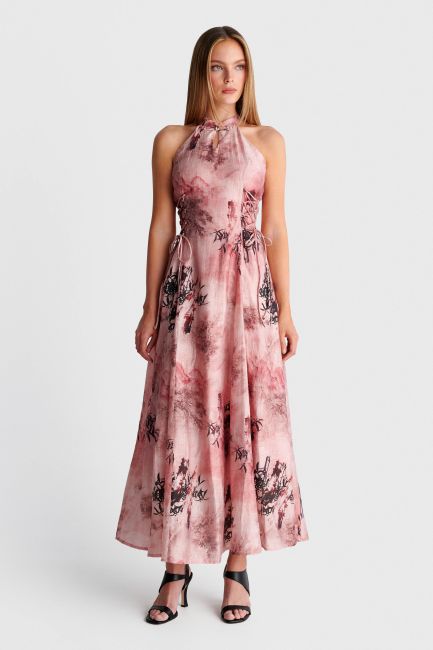 Maxi dress with halter tie - Pink